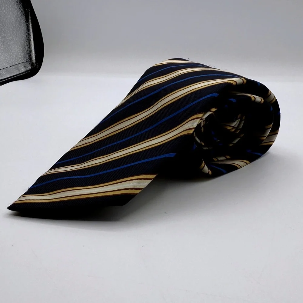Covington Mens Striped Necktie Polyester Formal‎ Business Blue Gold